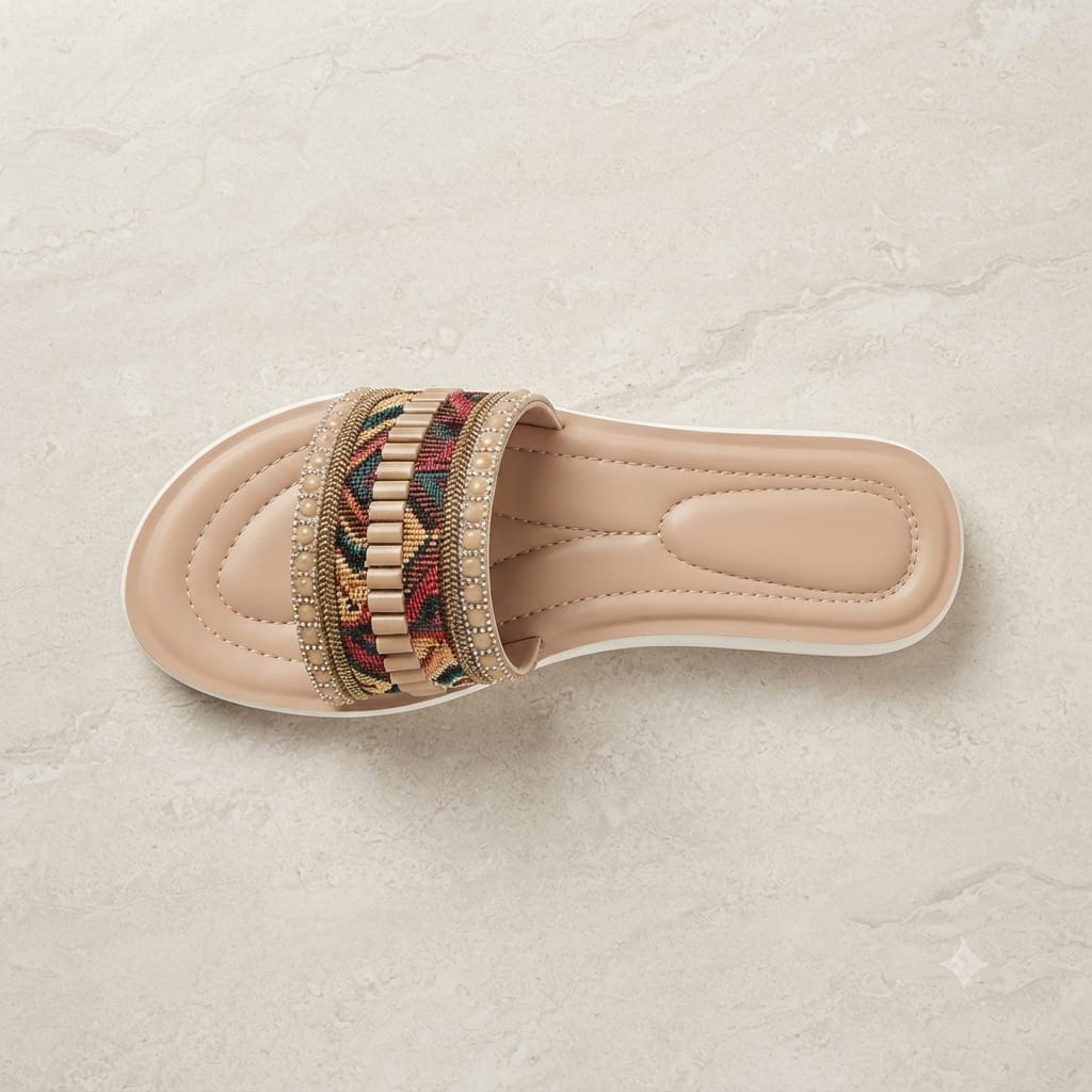 CF7 Women’s Embroidered Boho Flat Slippers / Traditional Chappals