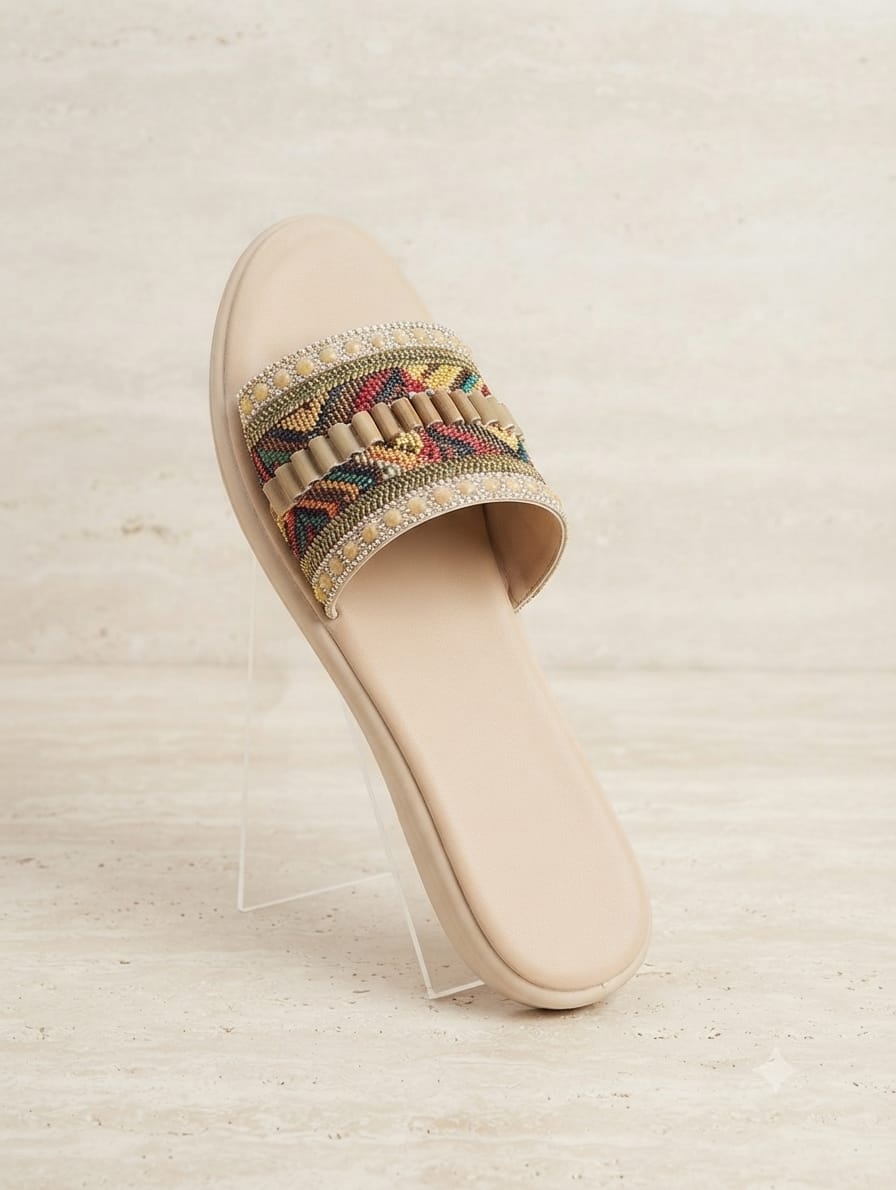 CF7 Women’s Embroidered Boho Flat Slippers / Traditional Chappals