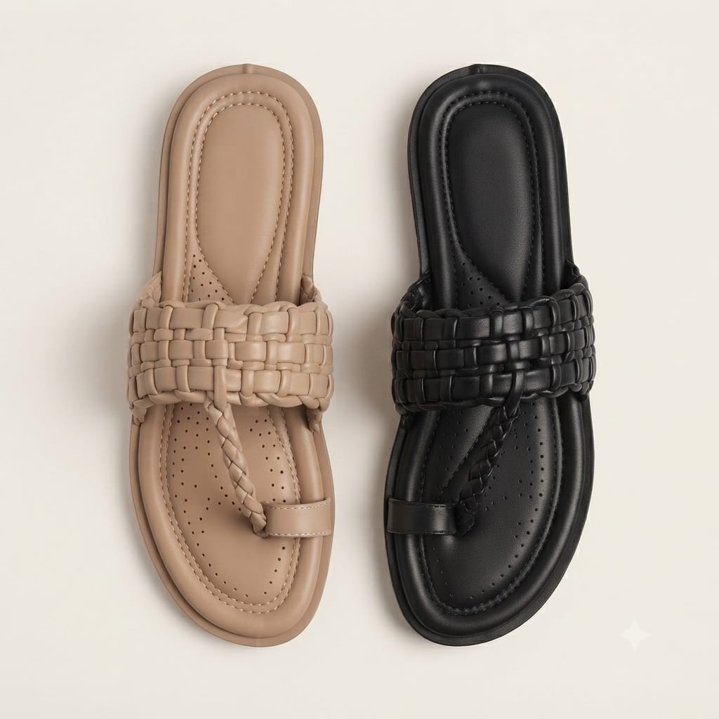 M7- Women’s Padded Woven Toe-Ring Flat Slippers