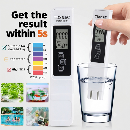 Digital TDS & EC Meter – 3-in-1 Water Quality Tester, Purity Checker & Temperature Gauge