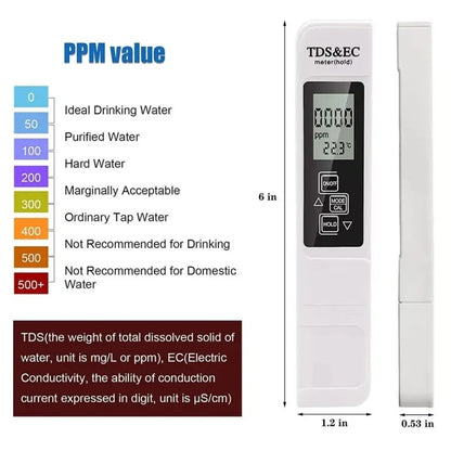Digital TDS & EC Meter – 3-in-1 Water Quality Tester, Purity Checker & Temperature Gauge