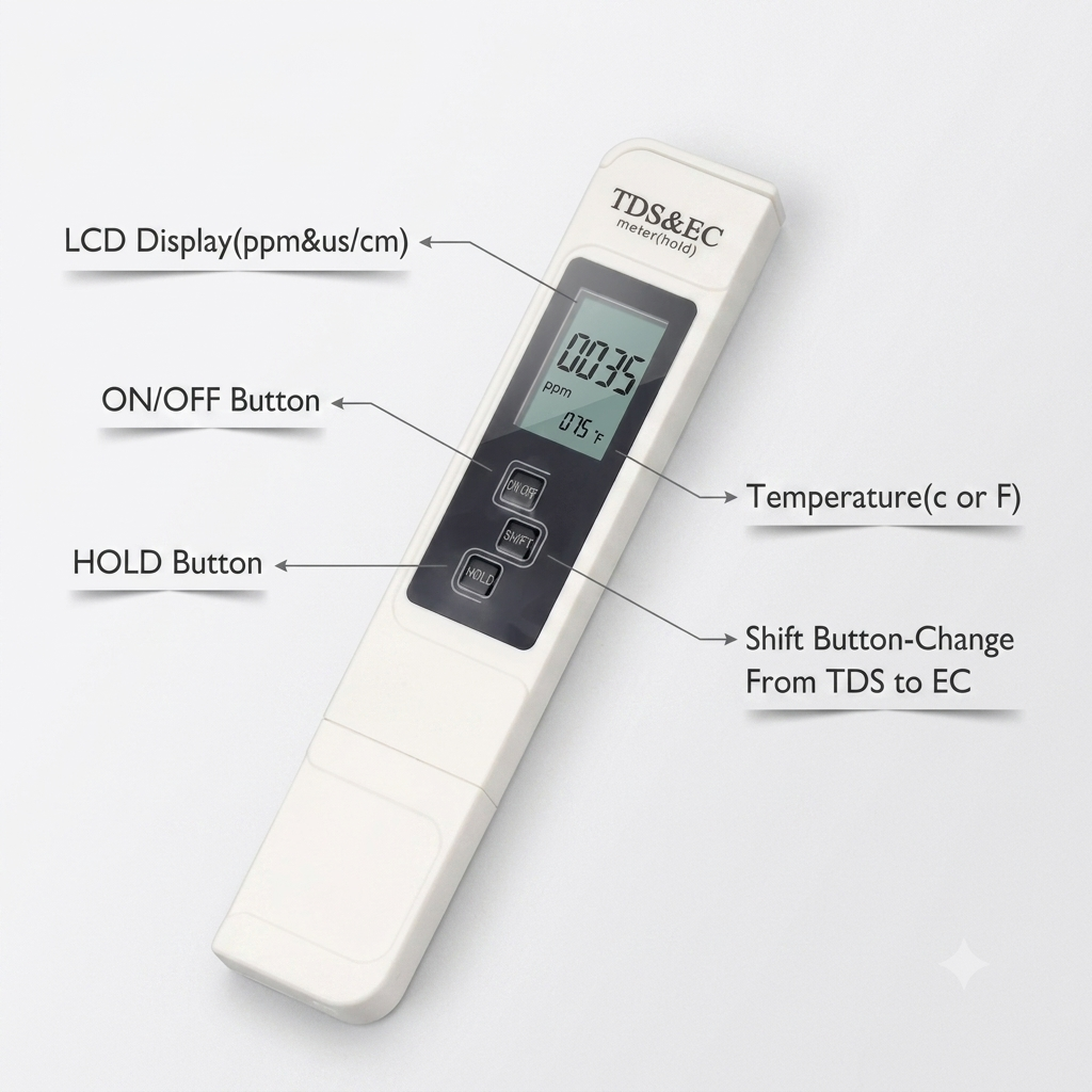 Digital TDS & EC Meter – 3-in-1 Water Quality Tester, Purity Checker & Temperature Gauge