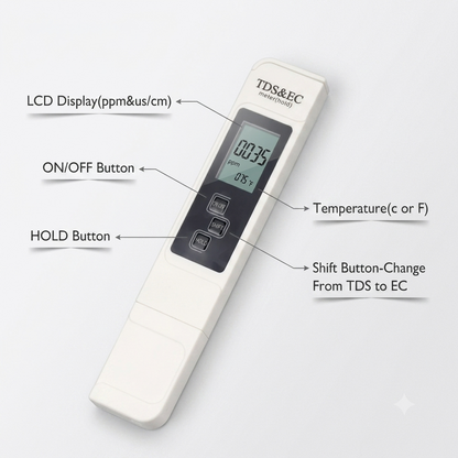 Digital TDS & EC Meter – 3-in-1 Water Quality Tester, Purity Checker & Temperature Gauge